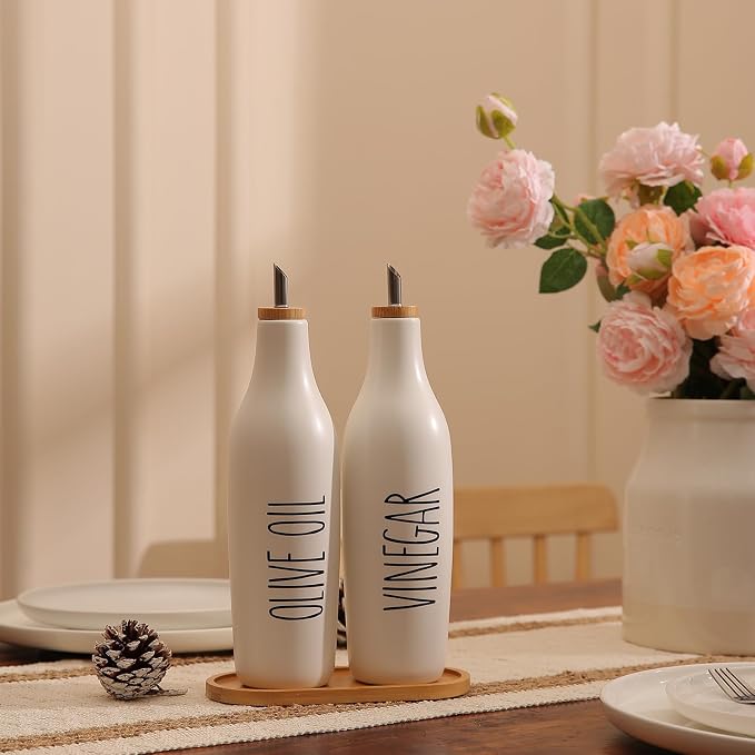 HOMCDALY Olive Oil and Vinegar Dispenser Set, 16oz Ceramic Oil Dispenser - Image 7