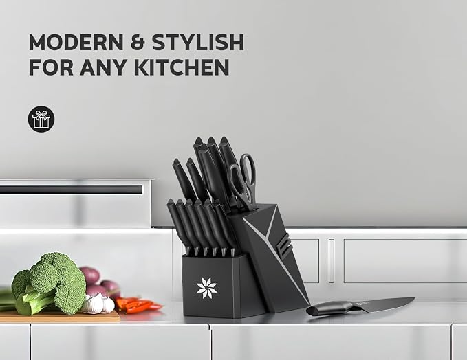 Kitchen Knife Sets with Block -15 PCS Knife Set with Bulti-in Sharpener - Image 5