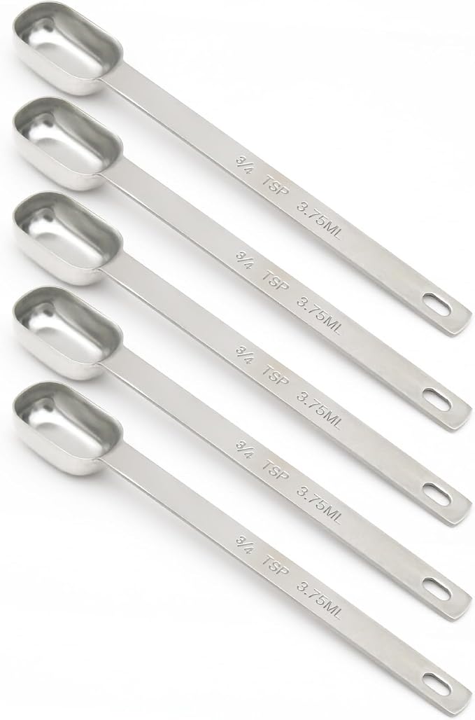 5PCS 3/4tsp Single Measuring Spoon, Stainless Steel Long Handle Individual by BERYLER