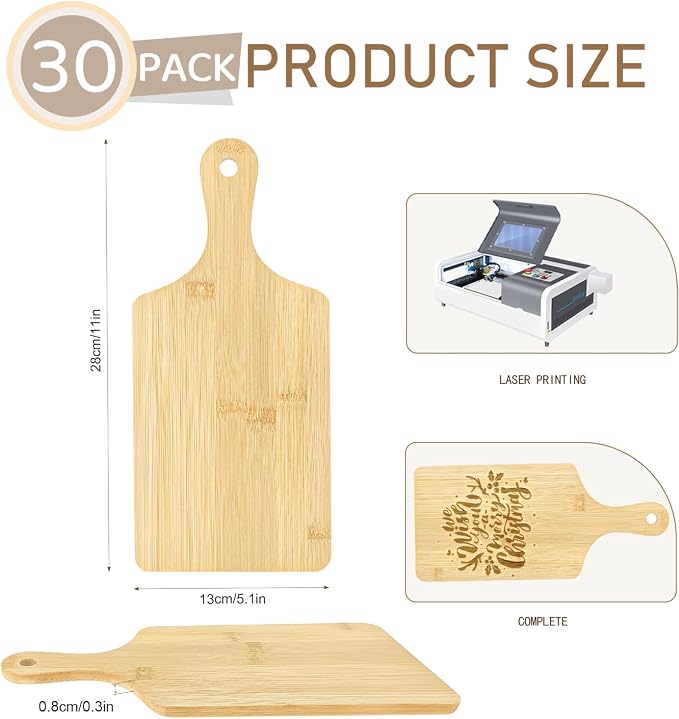 30 Pcs Cutting Boards with Handle 11" x 5" Wood Chopping Board Bulk Charcuterie - Image 2