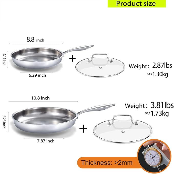 DELARLO Tri-ply Stainless Steel Frying Pan Set - Image 3