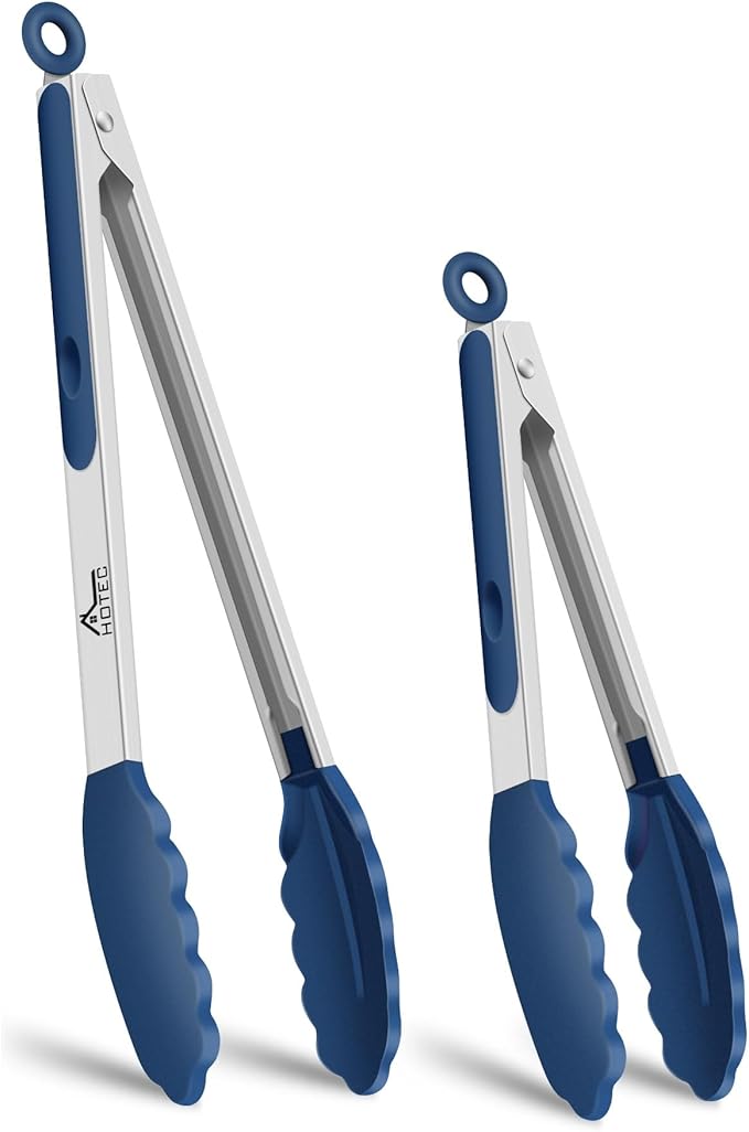 HOTEC Premium 7 & 9 Inch Kitchen Tongs, Stainless Steel Locking Cooking Tongs by Hotec
