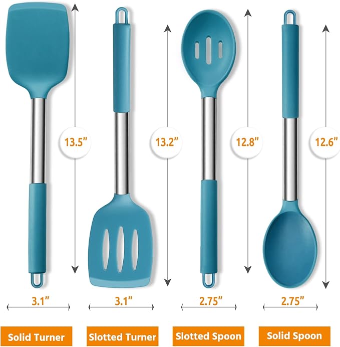 Cooking Utensils Set of 4, E-far Silicone Kitchen Utensils - Image 2