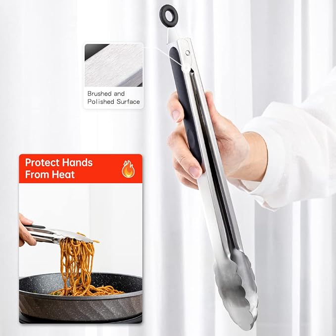9 & 12 Inch Kitchen Tongs, Stainless Steel Metal Tongs Cooking Tongs, - Image 5