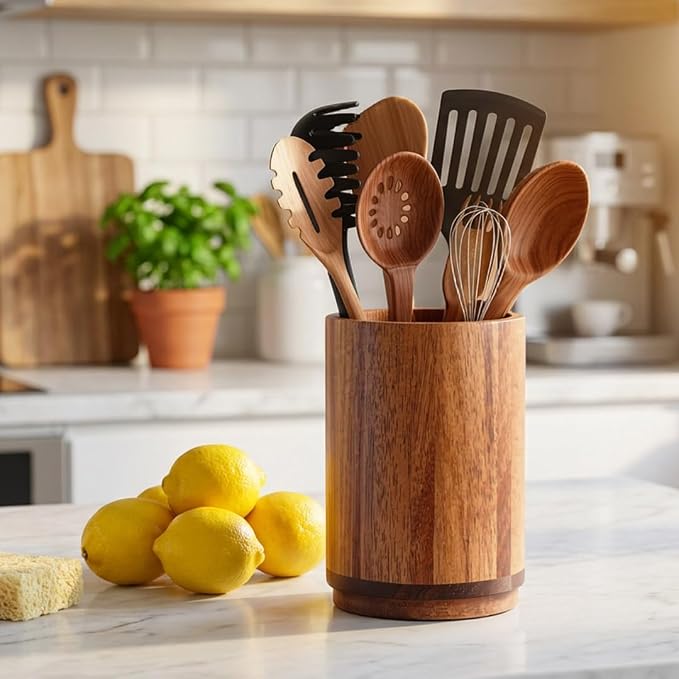 Utensil Holder, Acacia Wood Kitchen Utensil Holder - Image 7