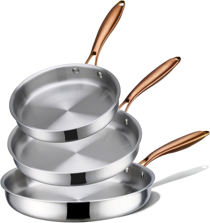 CAROTE 3-Piece Tri-Ply Stainless Steel Frying Pan Set, Skillet Set 8"/10"/12" by CAROTE
