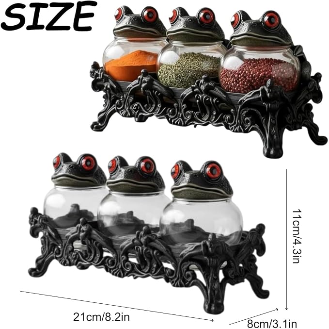 Witchy Frog Apothecary Spice Jars, Handcrafted Vintage Glass Storage Jars - Image 2