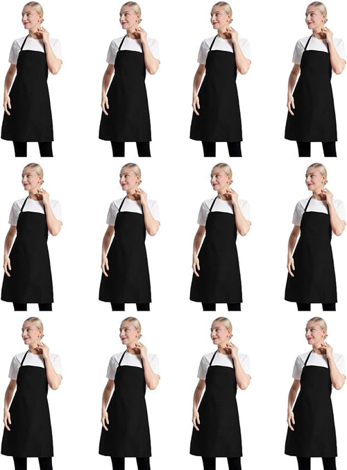 12 Pcs Bib Bulk Black Aprons for Women Men Adult Girls Unisex by TSDSTORY