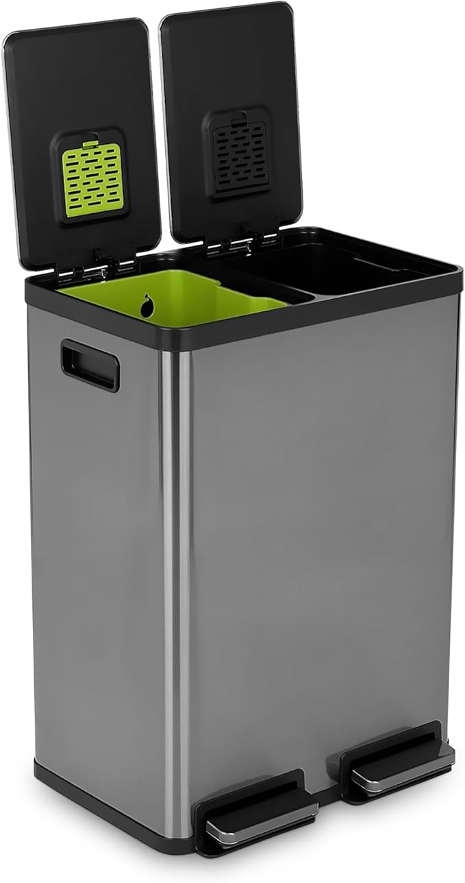Simpli-Magic 16 Gallon Elegant Black Step Trash Can – Dual Compartment Kitchen by Simpli-Magic