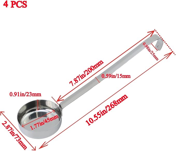 4 Pcs 3 oz 10.55 Inch Silver Stainless Steel 201 Long Handle Cooking Spoon - Image 2