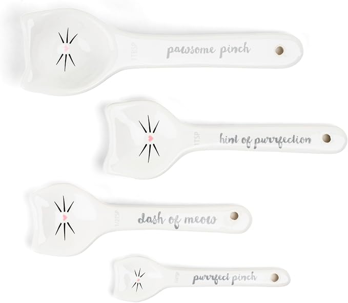 White Cat Measuring Cups & Spoons Gift Set – Ceramic Kitchen Tools - Image 6