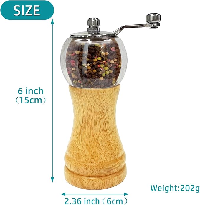 Salt and Pepper Grinder Set Wooden Pepper Salt Grinder Set Manual Pepper Mill - Image 2