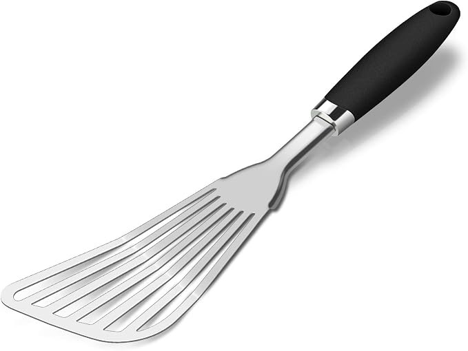 304 Stainless Steel Fish Spatula, Non-Slip Ergonomic Handle Slotted Spatula by JXWING