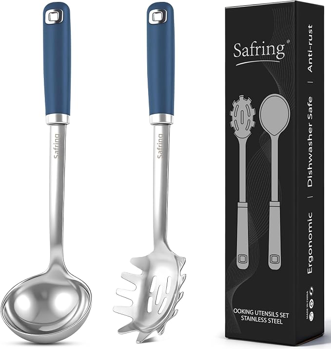 Safring Stainless Steel Soup Ladle and Spaghetti Spoon Set, Heat Resistant by Safring