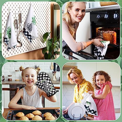 5 Pcs Buffalo Plaid Oven Mitts Pot Holders Dish Towels Set Including