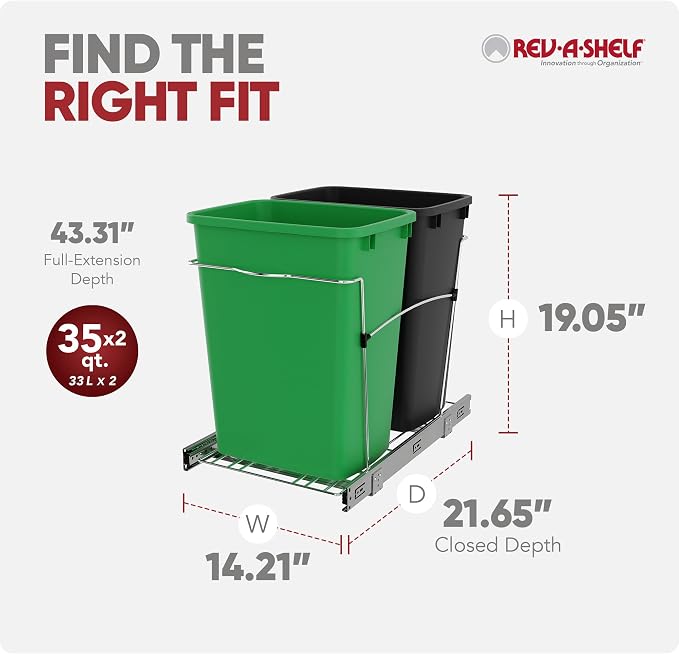 Rev-A-Shelf RV-18KD-1918C-S Double Pullout Trash Can - Image 3