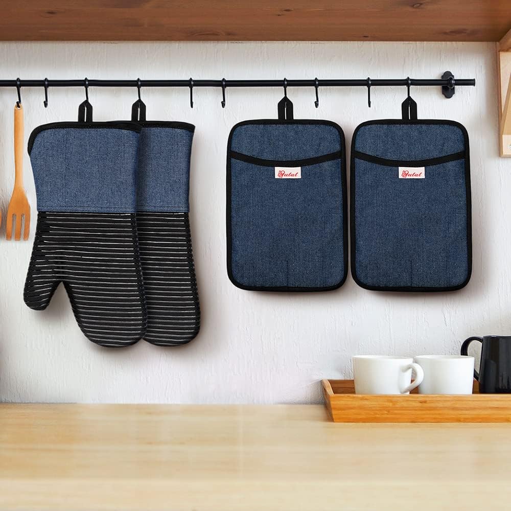 Yutat Oven Mitts, Pot Holders Set of 4 Made with Pure Cotton and Food