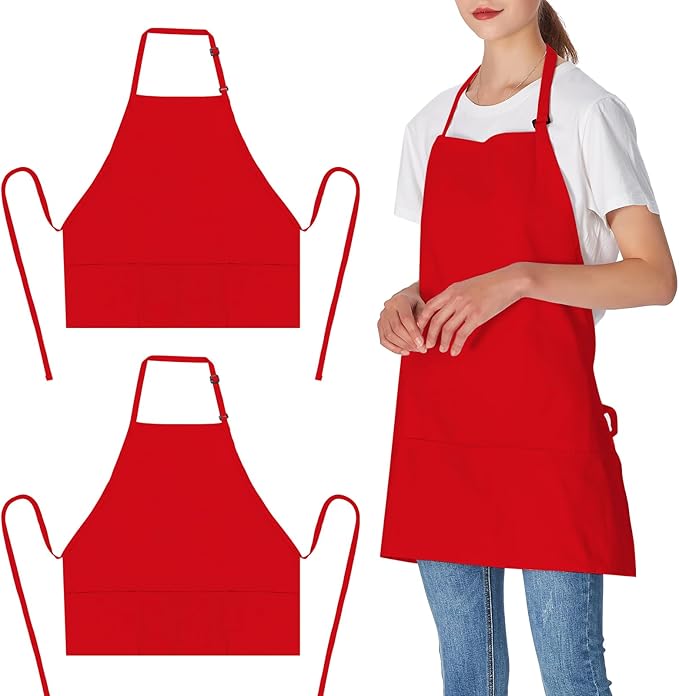 Jubatus 2 Pack 3 Pockets 100% Cotton Adjustable Bib Apron Chef Kitchen Cooking by Jubatus