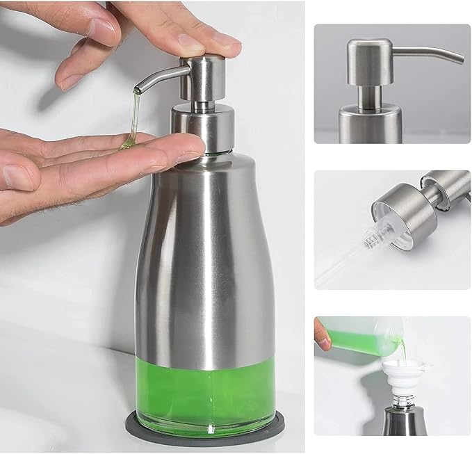 Gaussra Soap Dispenser with Coaster and Stickers, Brushed Nickel Stainless - Image 5