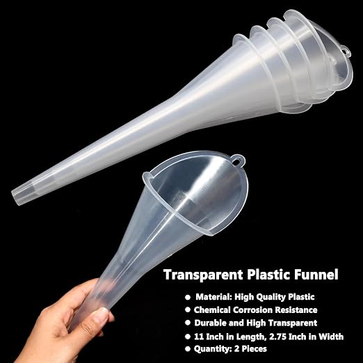 2 Pcs Long Neck Oil Funnel for Automotive, Wide Mouth Plastic Funnel, Long - Image 3