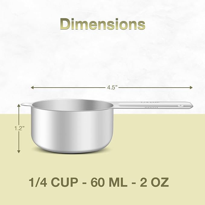 2PCS 1/4Cup Single Measuring Cup, Etched Inner Scale Stainless Steel Measure - Image 2