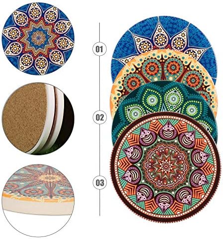 Coasters for Drinks Absorbent 4 Pack Ceramic Coasters Set,4" Stoneware