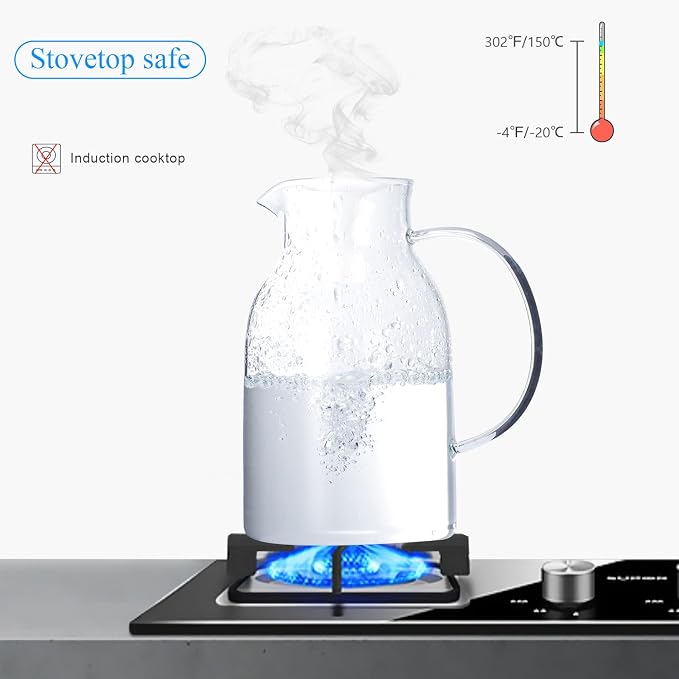 Glass Water Pitcher with Lid and Spout, 68 Ounces Heat Resistant Borosilicate - Image 5