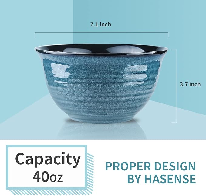 HASENSE Soup Bowls for Kitchen, 40 Ounce Large Cereal Bowls, 7 Inch Ceramic - Image 3
