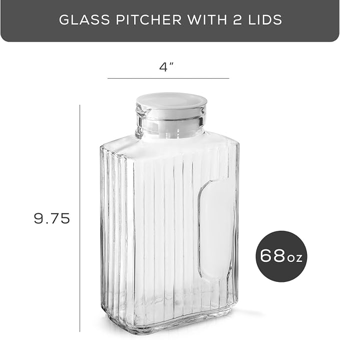 68oz Glass Pitcher with Lid, Rectangle Beverage Serveware and Storage Container - Image 2
