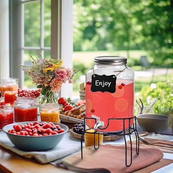 2 Gallon Drink Dispenser with 18/8 Stainless Steel Spigot, Sun Tea Glass Mason - Image 3