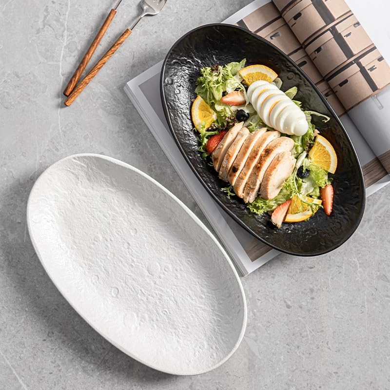 Serving Platter 12 Inches, Ceramic Oval Dinner Plate Set of 2, Serving