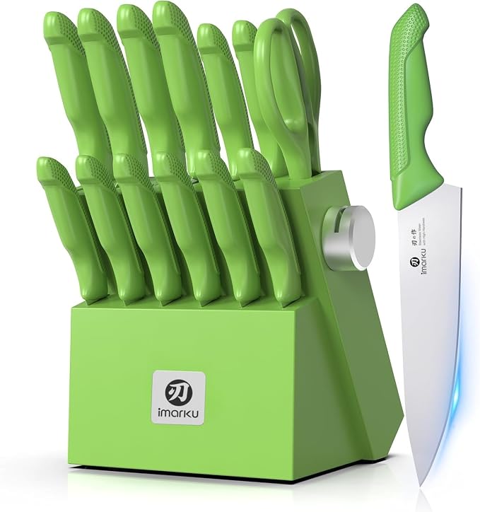 imarku® Knife Set with Block, Sharp Knife Sets with Built-in Sharpener by imarku