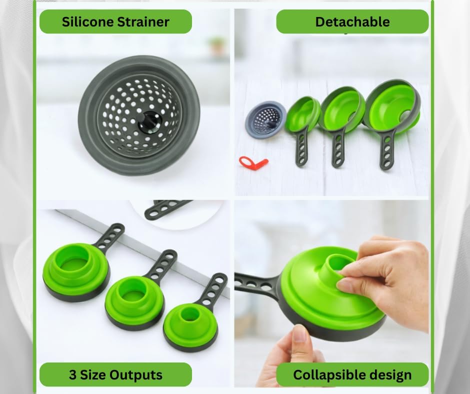 Collapsible Funnel Set of 3 | Silicone Pot Edge Soup Pour Spout | Food