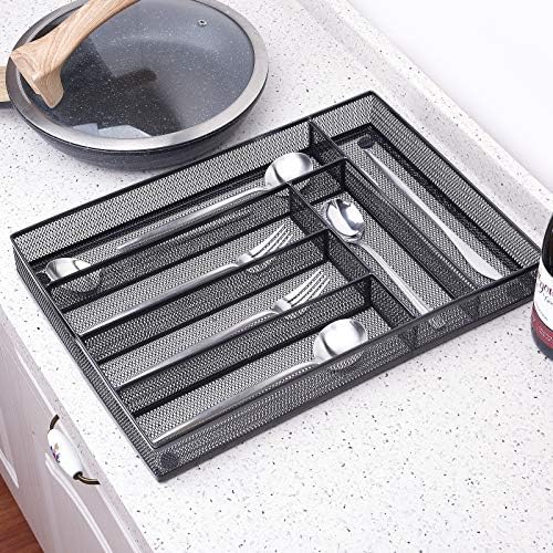 WuGeShop 6 Compartments Metal Mesh Kitchen Flatware Organizer Tray