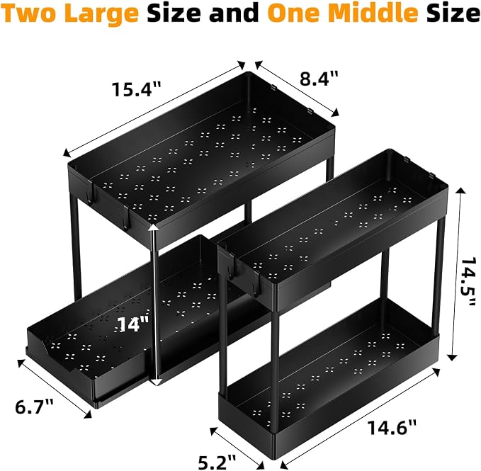 Simple Trending 3 Pack Under Sink Organizer, Pull-Out Cabinet Organizer Drawer - Image 3
