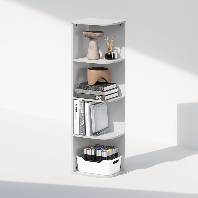 Furinno Reed Corner Shelf, 4-Tier Corner Bookshelf, Book Shelf, Corner Shelves - Image 4