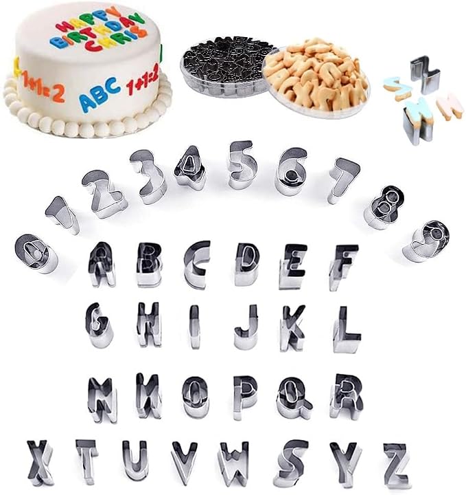 Mini Alphabet Number Cookie Cutters Sets of 37 Pieces Letter Mold Tools by SUNKOOL