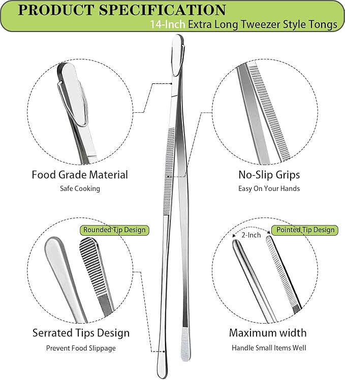 JETKONG 2 Pcs 14-Inch Food Tweezers Stainless Steel Tweezer Tongs Extra-Long - Image 2