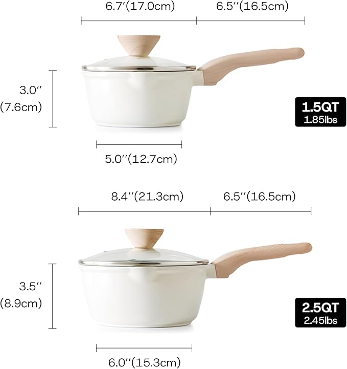 Kordisen Sauce Pan Set with Lid, 1.5Qt & 2.5 Qt Nonstick Cooking Pots with Pour - Image 2
