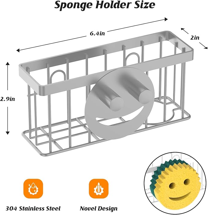 MURLONG Sponge Holder Smiley Face, Sink Caddy, Kitchen Organizer - Image 2