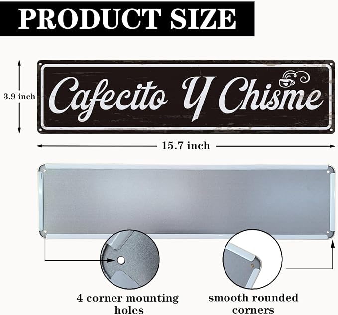 Coffee Metal Signs, Cafecito y Chisme Sign, Funny Coffee Home Decor, Farmhouse - Image 2