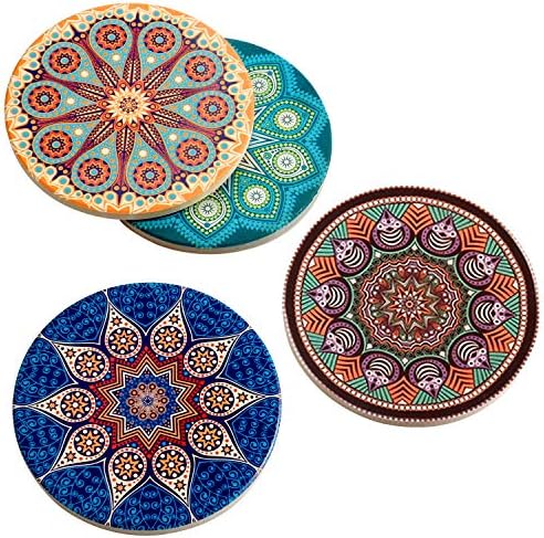Coasters for Drinks Absorbent 4 Pack Ceramic Coasters Set,4" Stoneware