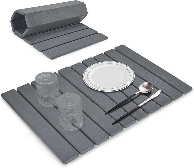 Large Stone Dish Drying Mats for Kitchen Counter, Fast Drying Collapsible Mat by Sangukiro