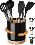 LoeJan 3 Compartment Utensil Holder, Extra Large Utensil Crock, Stable Ceramic by LoeJan
