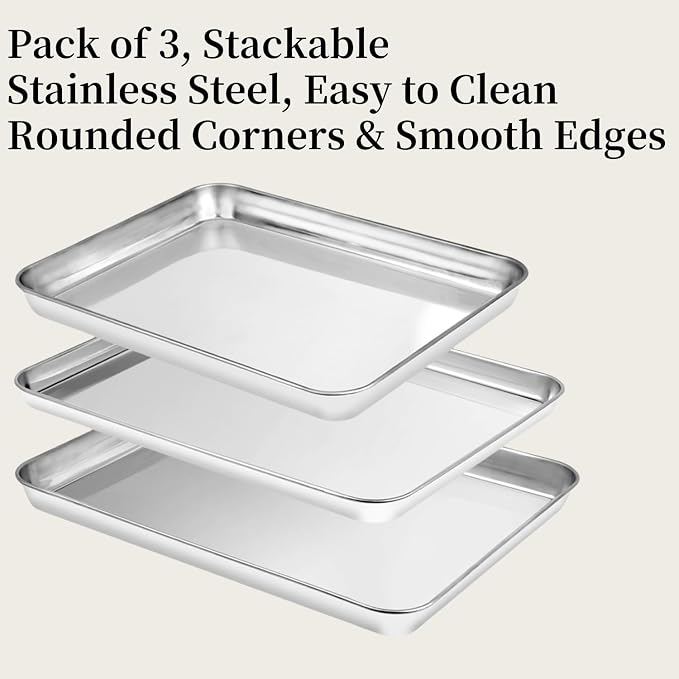 Baking Sheet Set of 3, Heavy-Duty Stainless-Steel Baking Pans, Cookie Sheets - Image 3