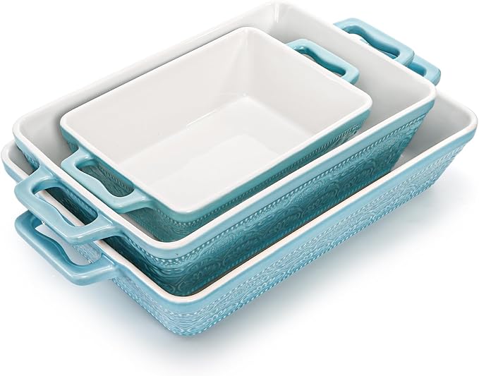 Hacaroa Set of 3 Ceramic Baking Dishes, Rectangular Bakeware - Image 3
