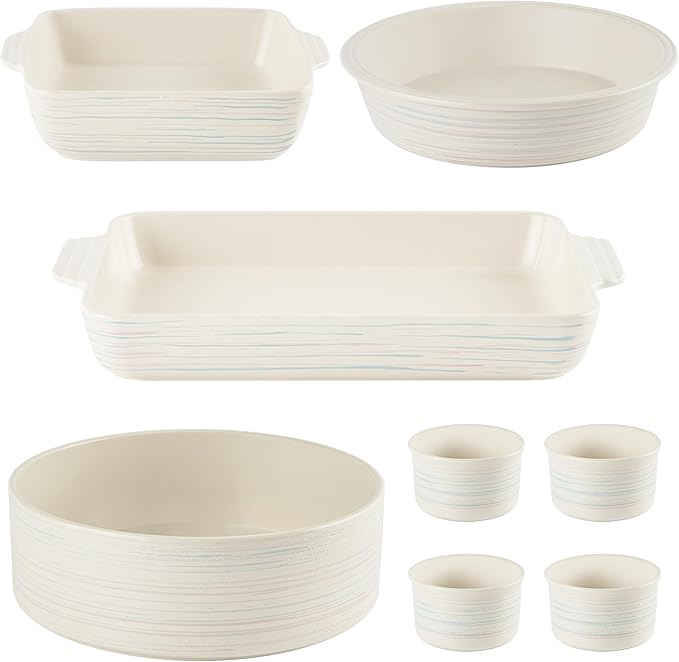 Pyrex 8-Piece Ceramic Complete Bakeware Set, Nonstick Pie, Lasagna Oven Pans by Pyrex
