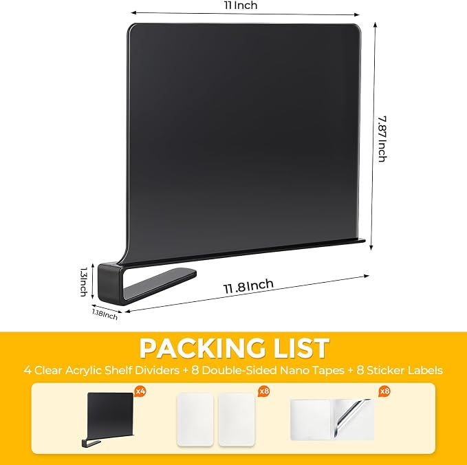 JOY DECOR 12 Pack Acrylic Matte Black Shelf Dividers - Image 2