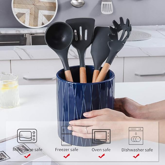 KOOV Kitchen Utensil Holder, Large Ceramic Utensil Crock, Deep and Stable - Image 6