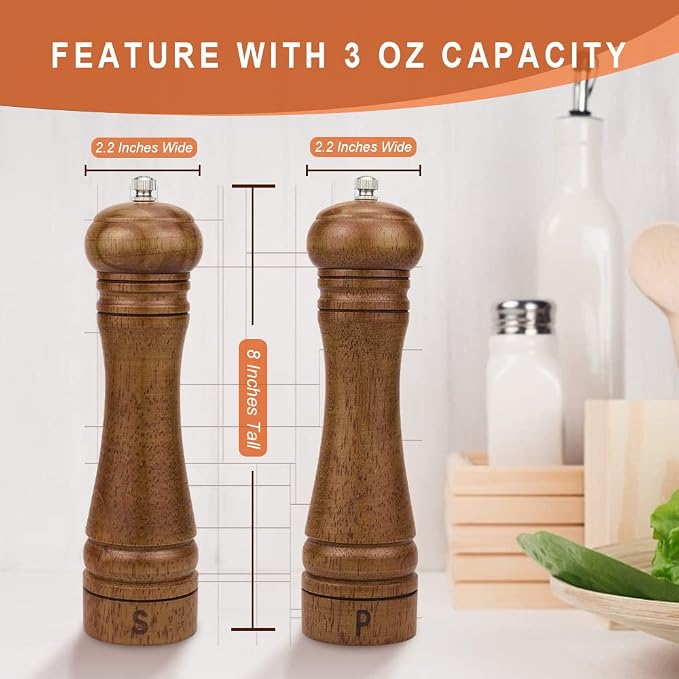 XWXO Wood Salt and Pepper Grinder Set, Salt Mill Pepper Grinder Set, Pepper Mill - Image 6